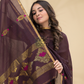 Coffee Brown Mercerised Cotton Meenakari Motif 2-Piece Kurti & Dupatta (UNSTITCHED)-879