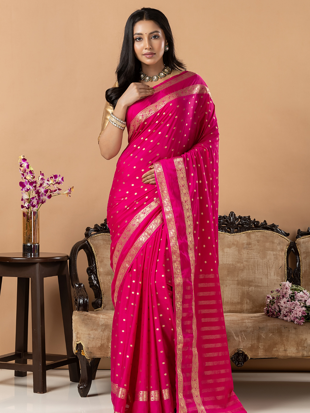 Classic Mysore Semi Silk Saree | Fuchsia Pink