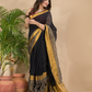 Cotton Linen Handloom Saree With Rich Black - 009