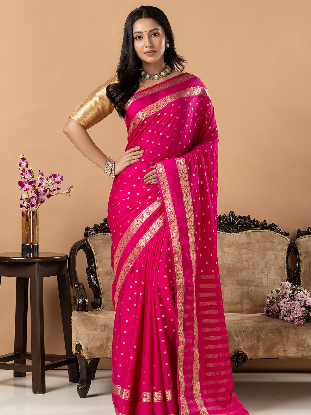 Classic Mysore Semi Silk Saree | Fuchsia Pink