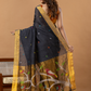 Handwoven Jamdani Linen Saree | Charcoal Black