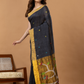 Handwoven Jamdani Linen Saree | Charcoal Black