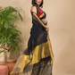 Cotton Linen Handloom Saree With Rich Black - 009