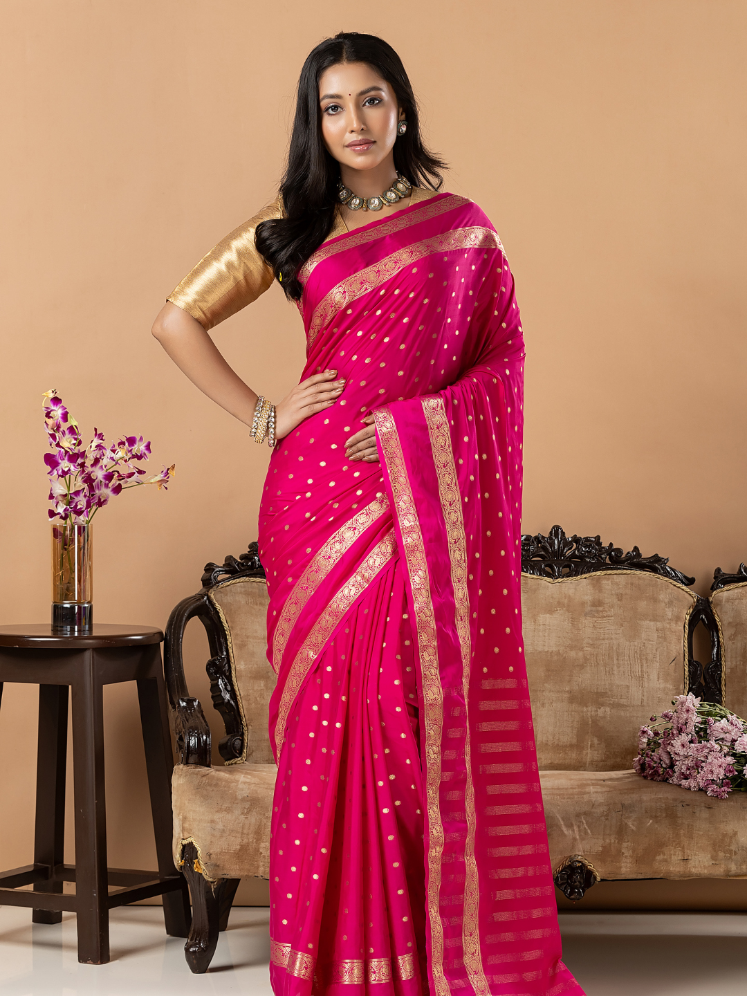 Classic Mysore Semi Silk Saree | Fuchsia Pink