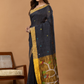 Handwoven Jamdani Linen Saree | Charcoal Black