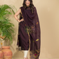 Coffee Brown Mercerised Cotton Meenakari Motif 2-Piece Kurti & Dupatta (UNSTITCHED)-879