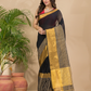 Cotton Linen Handloom Saree With Rich Black - 009