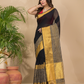 Cotton Linen Handloom Saree With Rich Black - 009