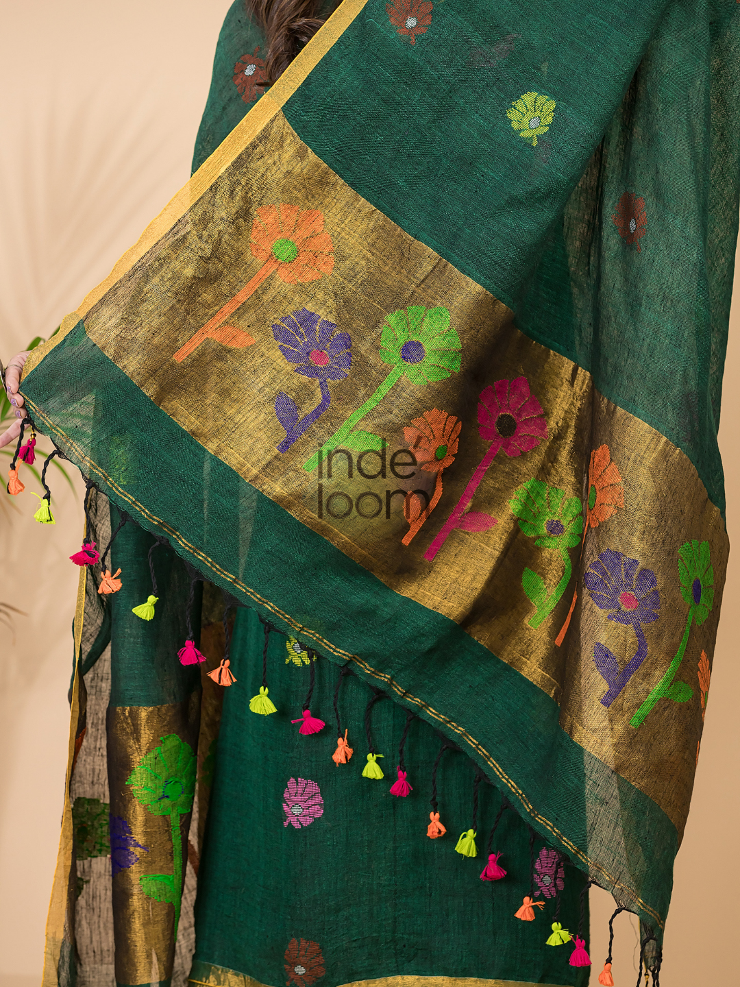 Dark Green Linen X Linen 2-Piece Set Kurti & Dupatta (UNSTITCHED) - 061