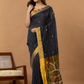 Handwoven Jamdani Linen Saree | Charcoal Black