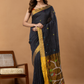 Handwoven Jamdani Linen Saree | Charcoal Black
