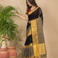 Cotton Linen Handloom Saree With Rich Black - 009