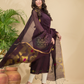 Coffee Brown Mercerised Cotton Meenakari Motif 2-Piece Kurti & Dupatta (UNSTITCHED)-879