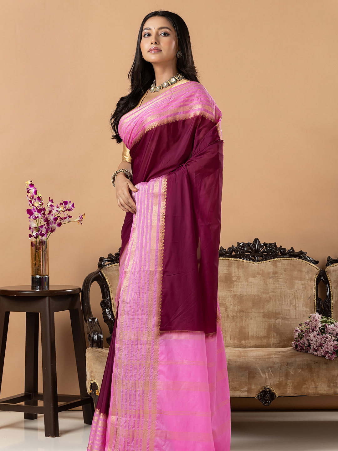 Classic Mysore Semi Silk Saree | Deep Magenta