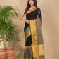 Cotton Linen Handloom Saree With Rich Black - 009