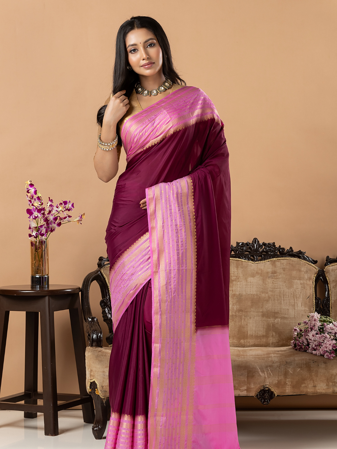 Classic Mysore Semi Silk Saree | Deep Magenta