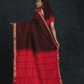 Pure Handloom Korvai Silk Cotton Saree in Red and Brown Border - 147