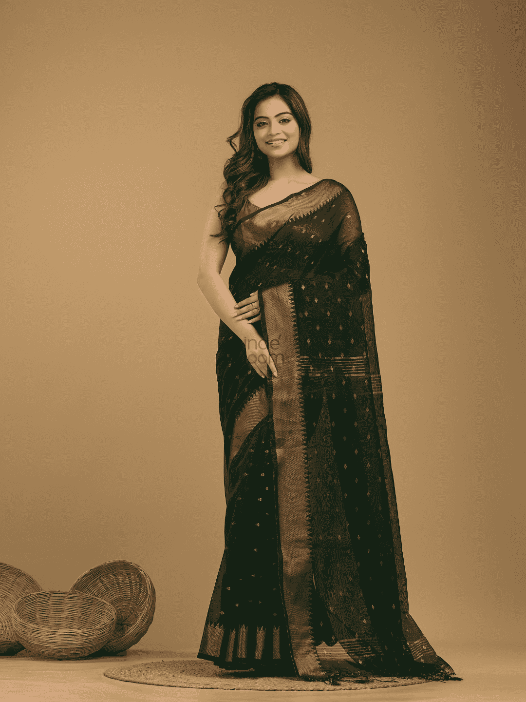 Dark Green Cotton Silk 1000 Butti Jamdani Saree - 006 - indeloom