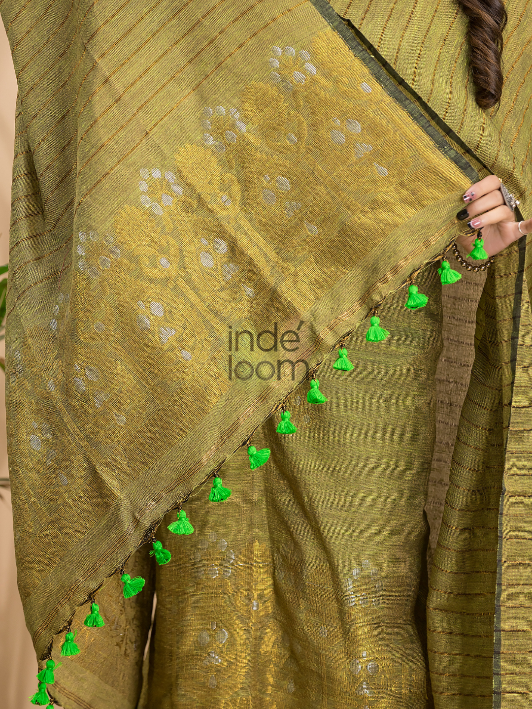 Olive Green Organic Linen 2-Piece Set Kurti & Dupatta (UNSTITCHED) - 006