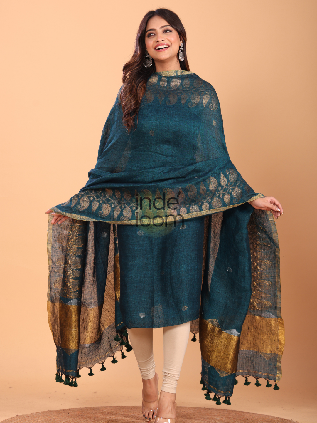 Berry Blue Linen Jamdani 2-Piece Set Kurti & Dupatta (UNSTITCHED) - 056