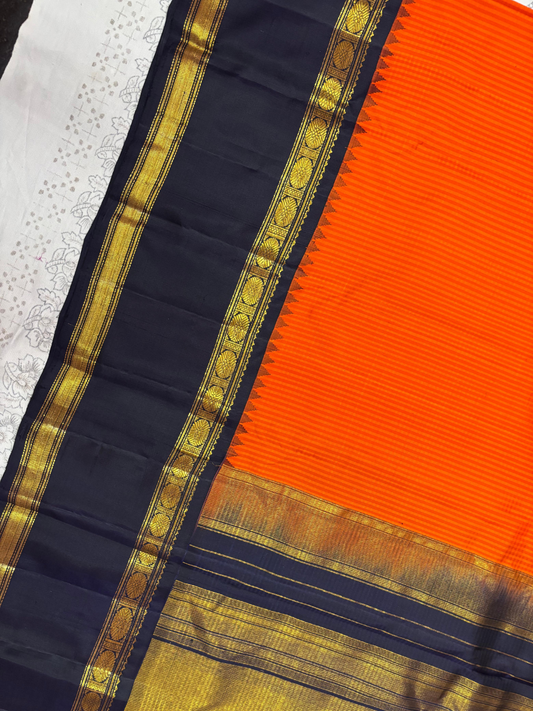 Pure Handwoven Gadwal Silk Saree With Carrot Orange  -030