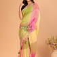 Linen Checks Saree With Green Pink Yellow - 108