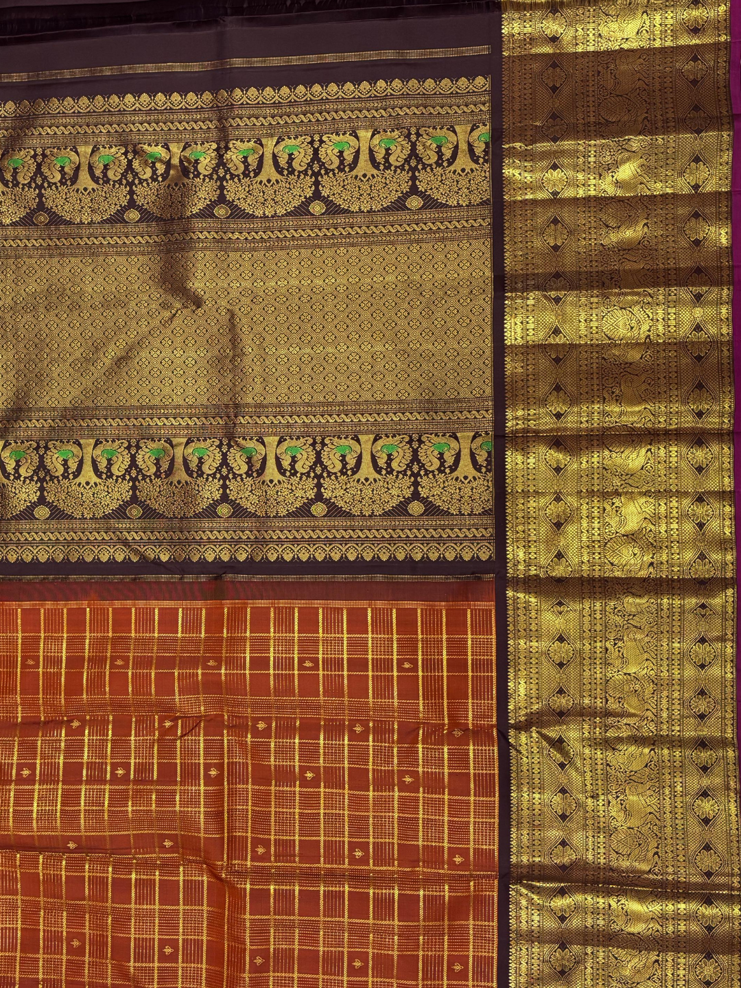 Handwoven Pure Gadwal Silk Saree | Copper Orange