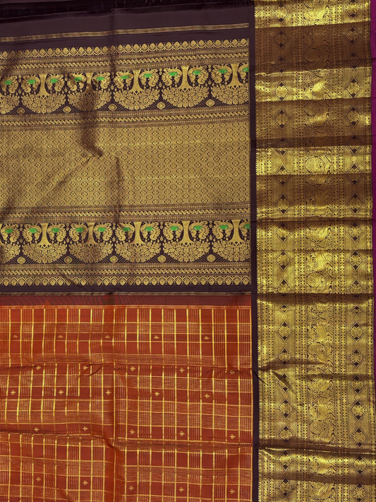 Handwoven Pure Gadwal Silk Saree | Copper Orange