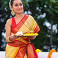 Pure Handloom Korvai Saree | Golden Yellow and Red