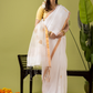 Pure Jamdani Linen Saree | Snow White  and White  | Half and Half style with Contrast Border