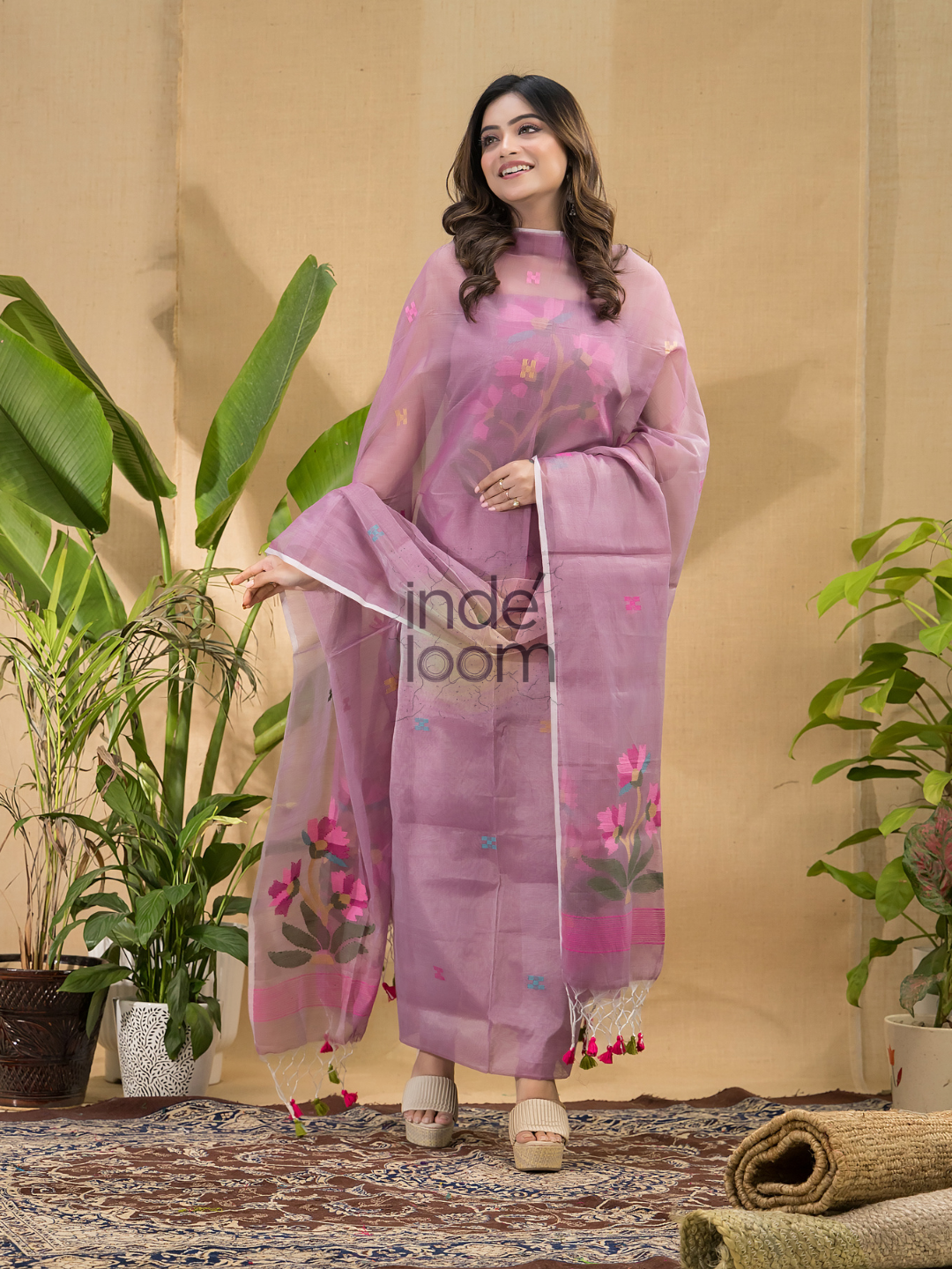 Light Pink Jamdani 2-Piece Set Kurti & Dupatta (UNSTITCHED) -791