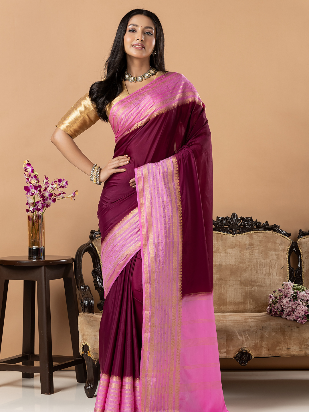Classic Mysore Semi Silk Saree | Deep Magenta
