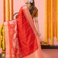 Classic Benarasi Semi Silk Saree | Coral Red