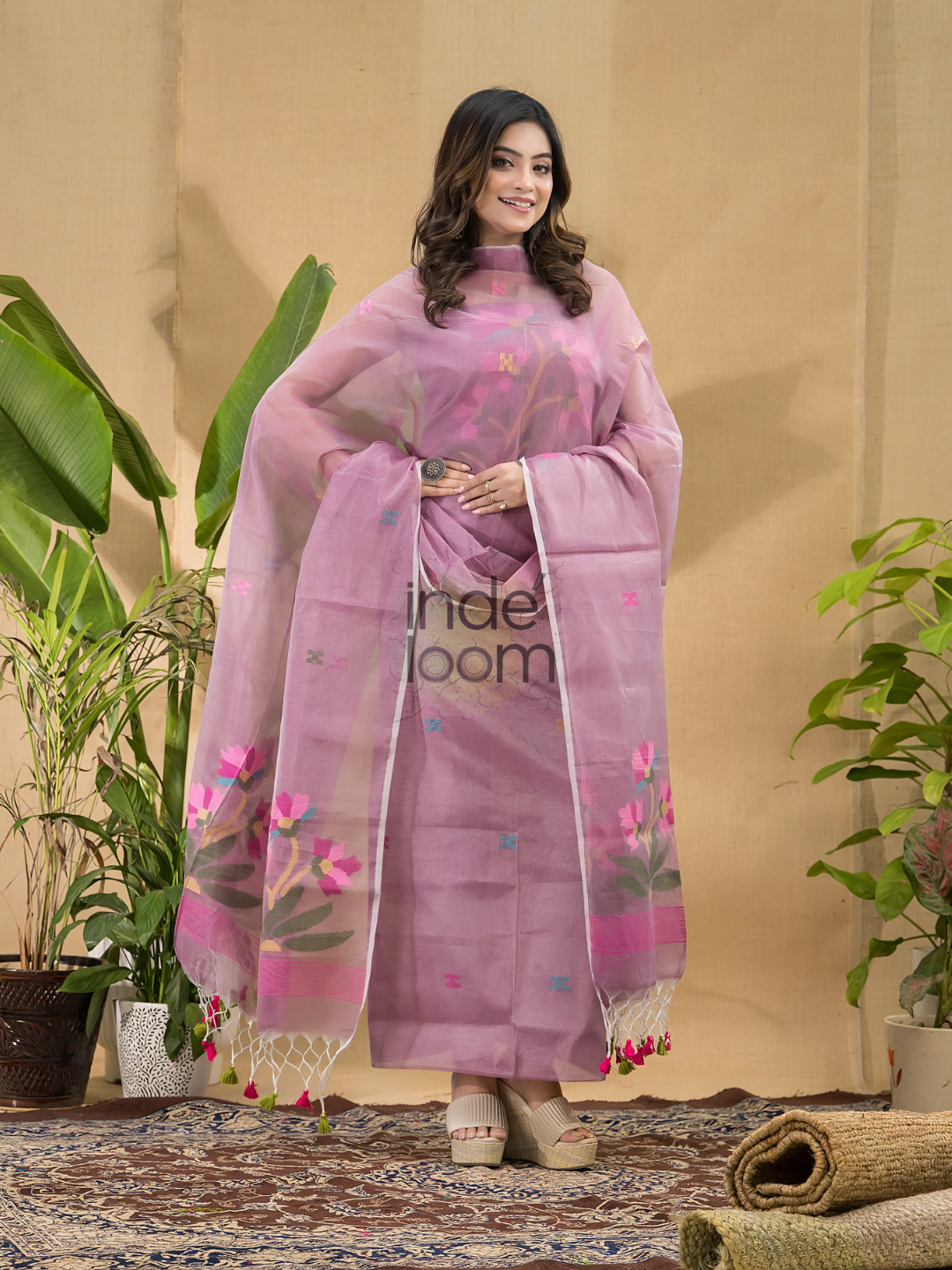 Light Pink Jamdani 2-Piece Set Kurti & Dupatta (UNSTITCHED) -791