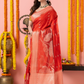 Classic Benarasi Semi Silk Saree | Coral Red