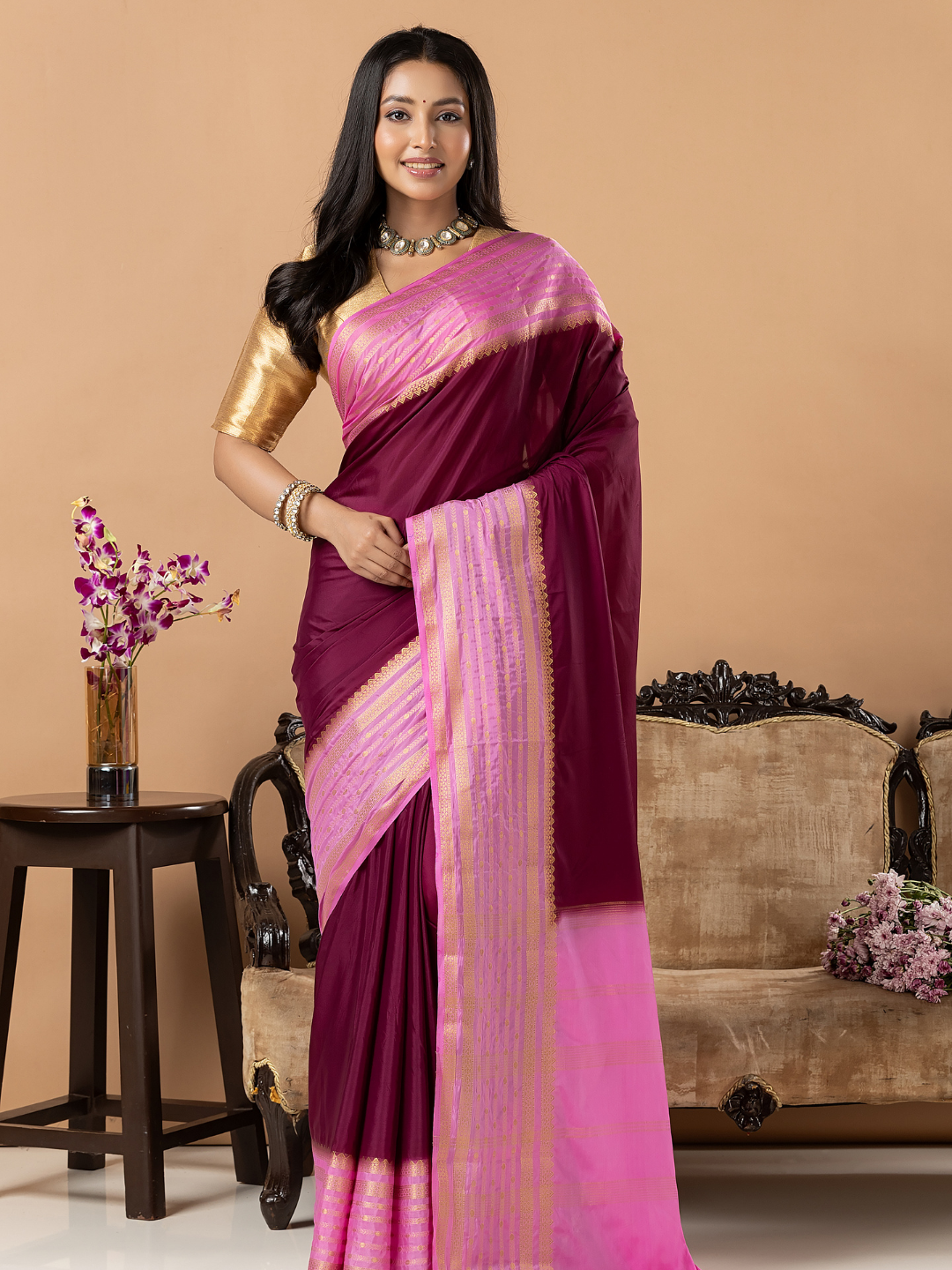 Classic Mysore Semi Silk Saree | Deep Magenta