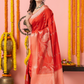 Classic Benarasi Semi Silk Saree | Coral Red