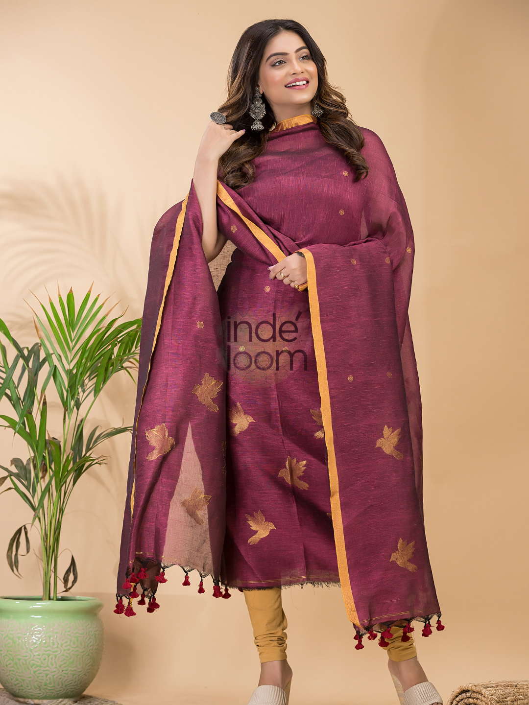 Rose Red 2-Piece Set Kurti & Dupatta (UNSTITCHED) - 062