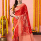 Classic Benarasi Semi Silk Saree | Coral Red