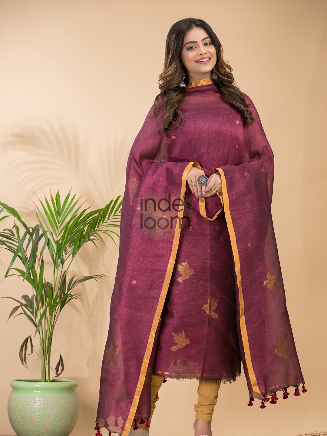 Rose Red 2-Piece Set Kurti & Dupatta (UNSTITCHED) - 062