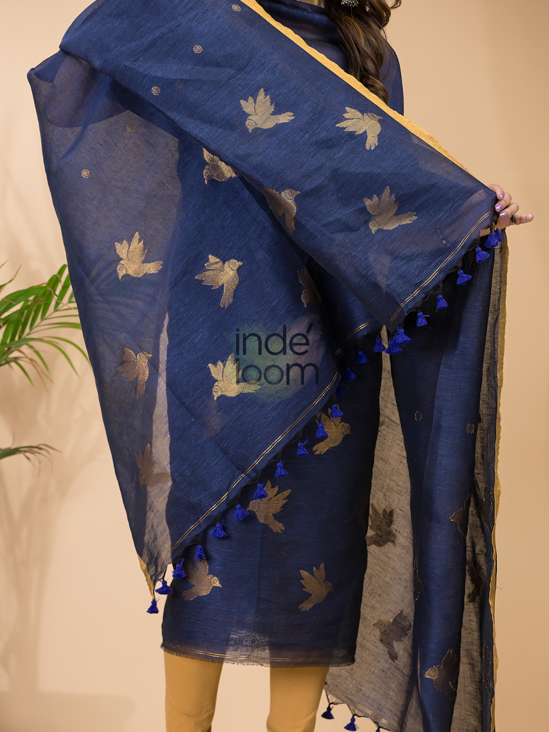 Berry Blue Cotton Linen 2-Piece Set Kurti & Dupatta (UNSTITCHED) - 063
