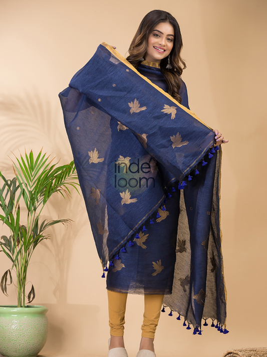 Berry Blue Cotton Linen 2-Piece Set Kurti & Dupatta (UNSTITCHED) - 063
