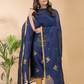 Berry Blue Cotton Linen 2-Piece Set Kurti & Dupatta (UNSTITCHED) - 063