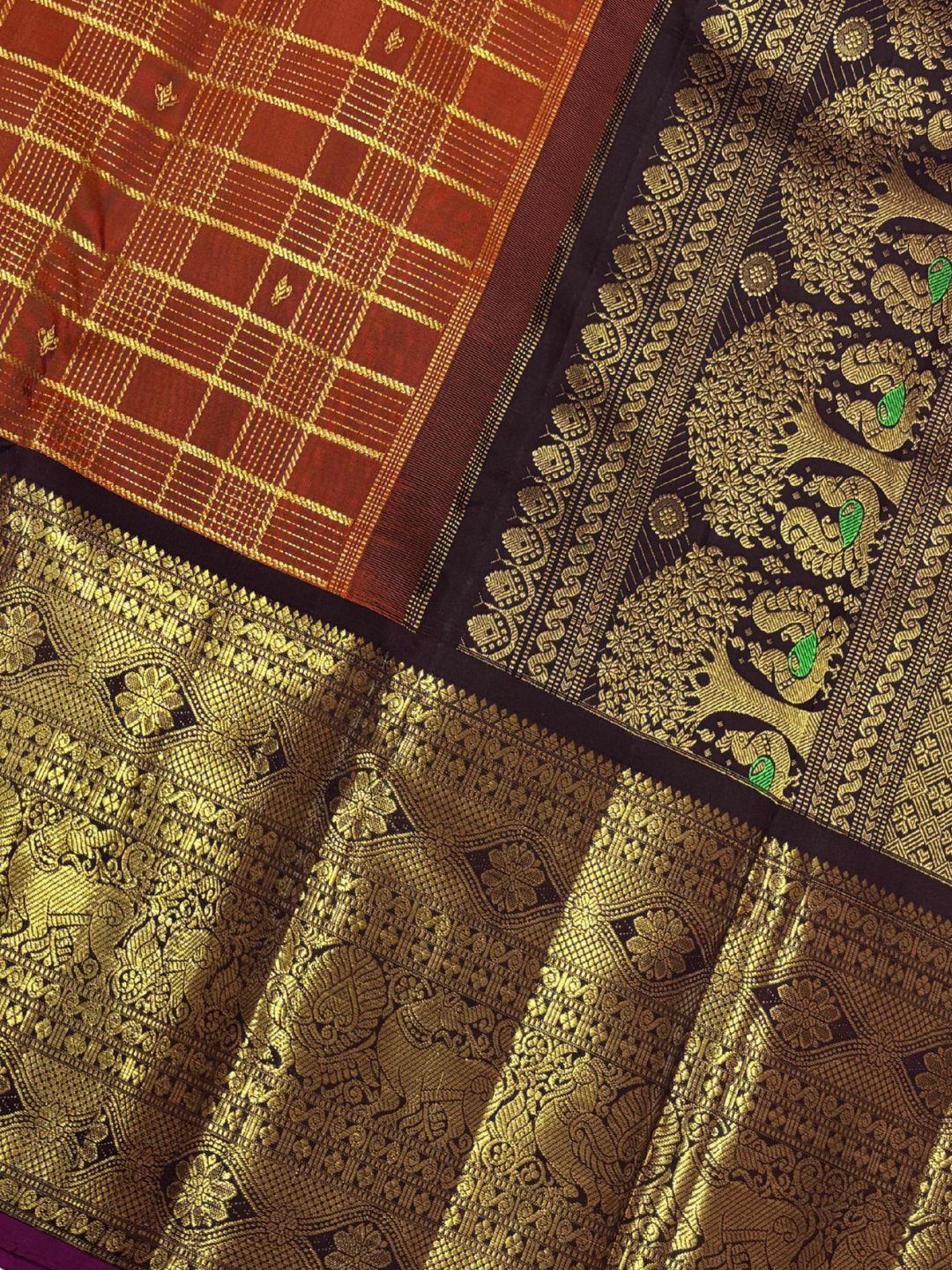 Handwoven Pure Gadwal Silk Saree | Copper Orange