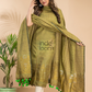 Olive Green Organic Linen 2-Piece Set Kurti & Dupatta (UNSTITCHED) - 006