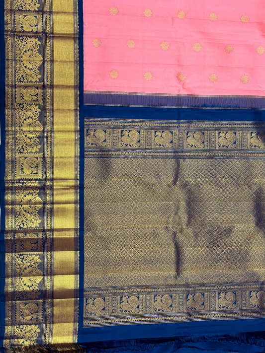 Handwoven Pure Gadwal Silk Saree  |  Baby Pink