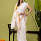 Pure Jamdani Linen Saree | Snow White  and White  | Half and Half style with Contrast Border