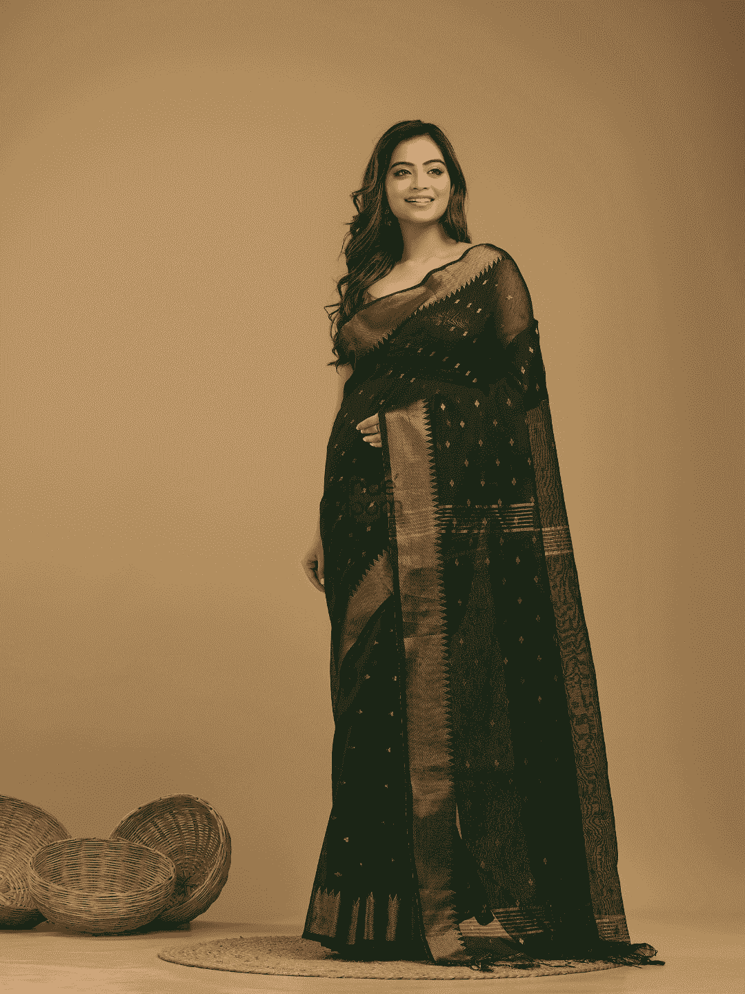 Dark Green Cotton Silk 1000 Butti Jamdani Saree - 006 - indeloom