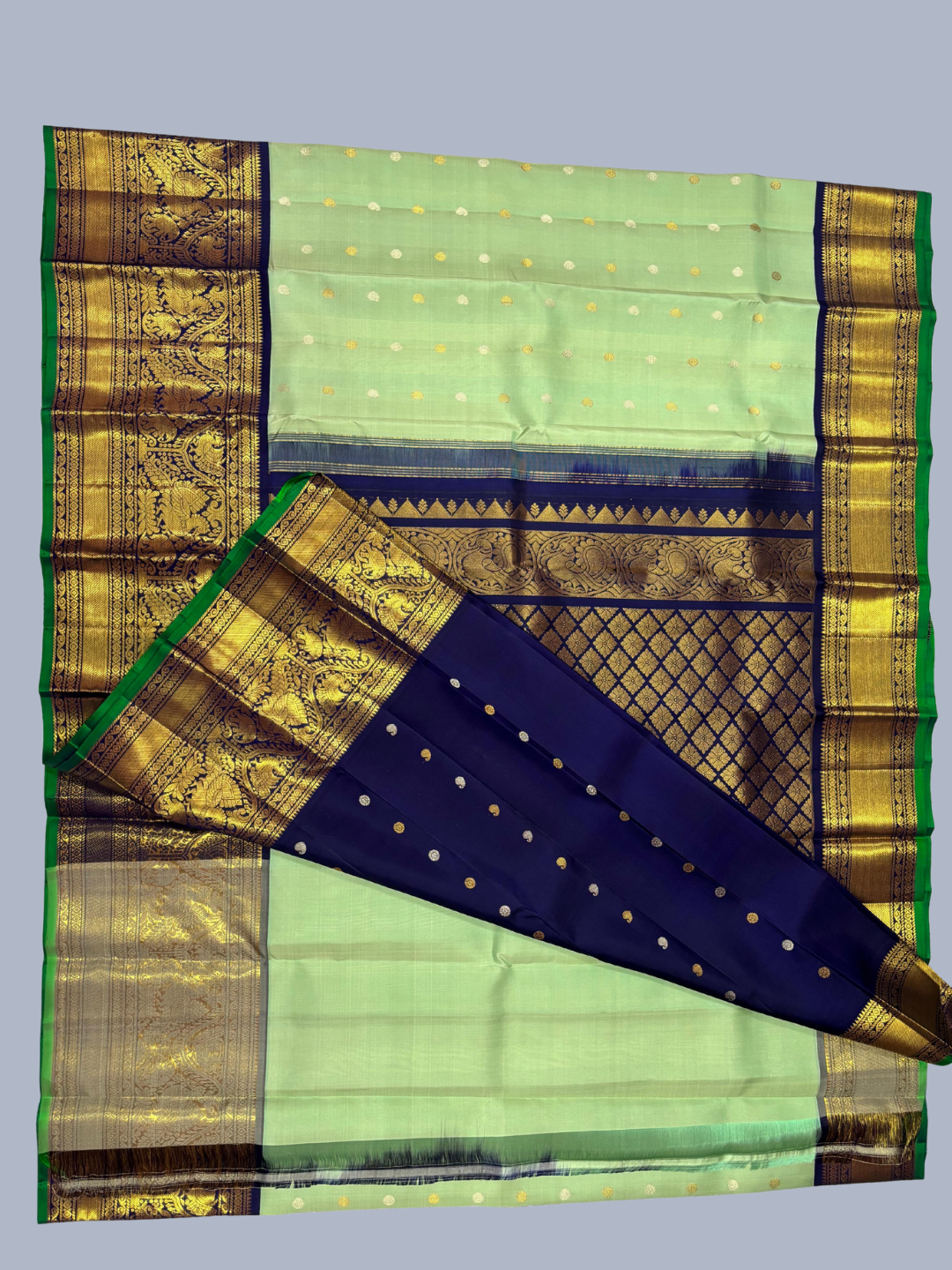 Handwoven Pure Gadwal Silk Saree  |  Sage Green