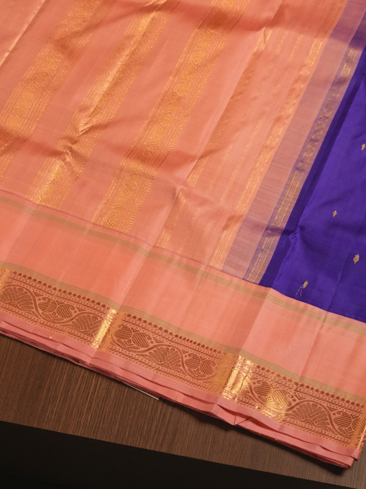 Silk Mark Certified Handloom Kanjivaram Silk Saree  |  Indigo Purple